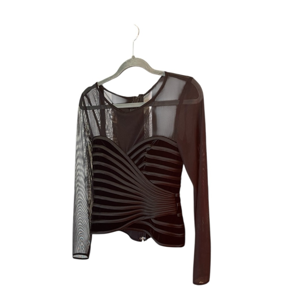 JS Collections Black velvet mix blouse… Tre chic…XS… dark black